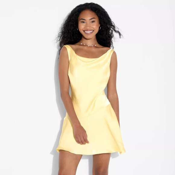 Butter Yellow Satin Mini Sheath Dress XXS BNWT - Picture 1 of 5